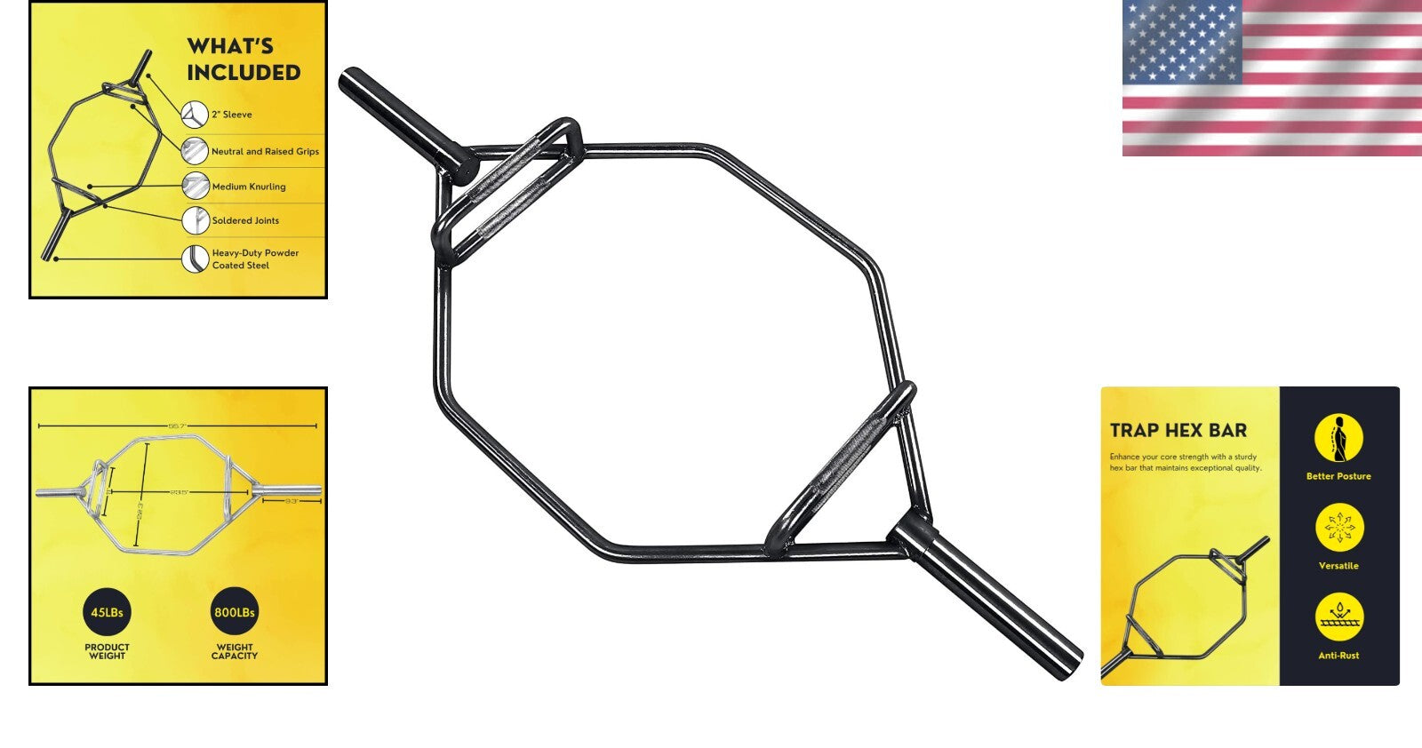 2-Inch Olympic Trap Bar with Knurled Grip - Complete Strength Training Solution