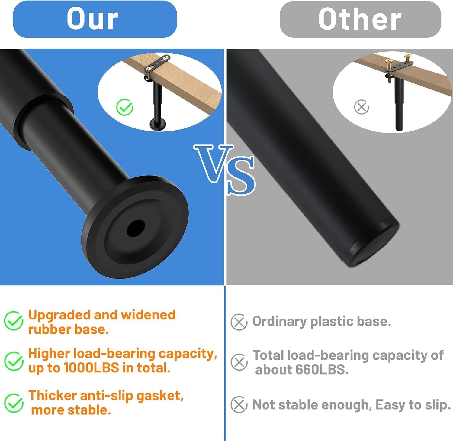 10-17 Inch Adjustable Center Support Bed Legs - Heavy Duty Stability Set of 4