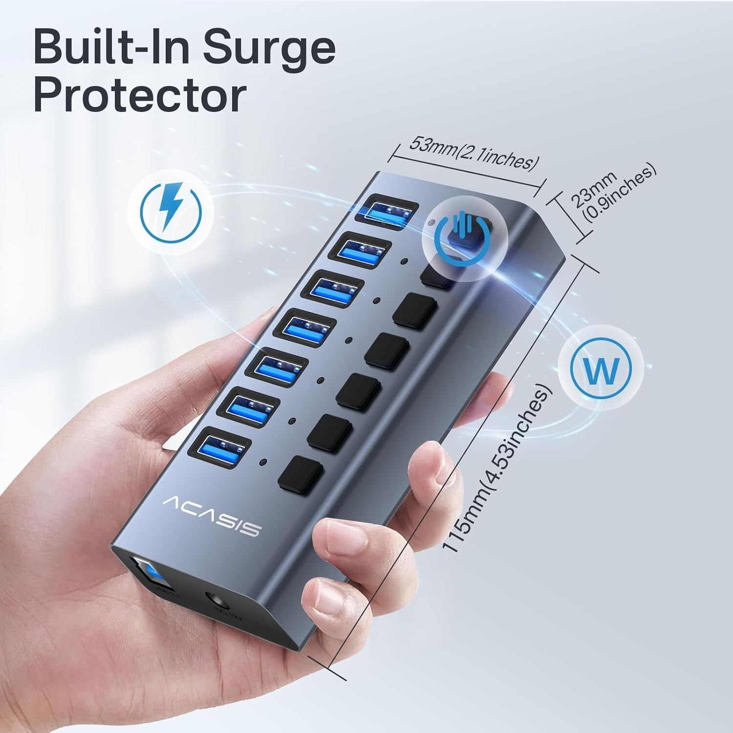 Powered USB 3.1 Hub: 7 High-Speed Ports with Switches for Safe Charging Needs
