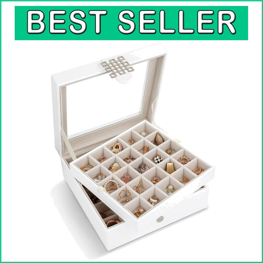 Elegant Earring Holder - 2 Layer Jewelry Box with 50 Compartments & Gift Box