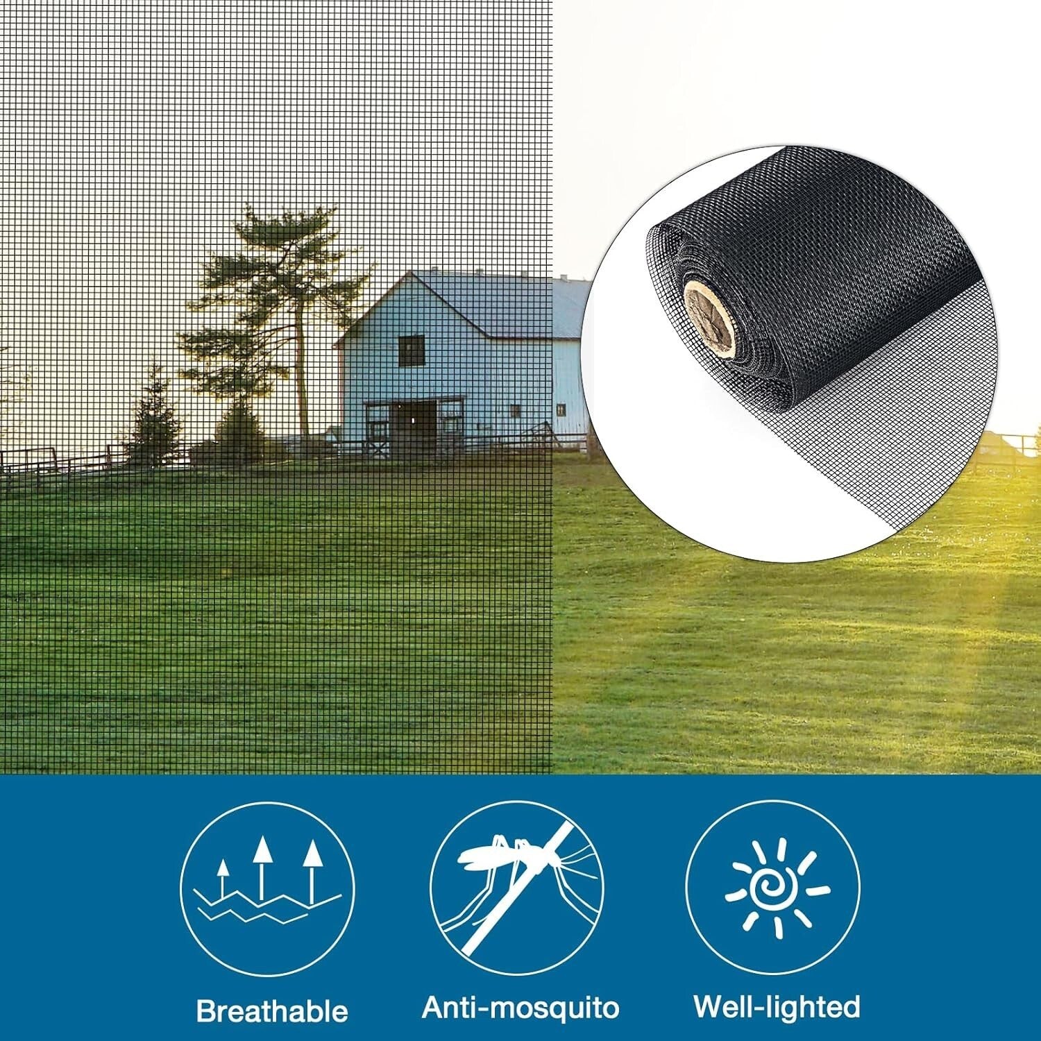 Breathable Adjustable Fiberglass Screen Mesh Roll 96"x100' - DIY Replacement Kit