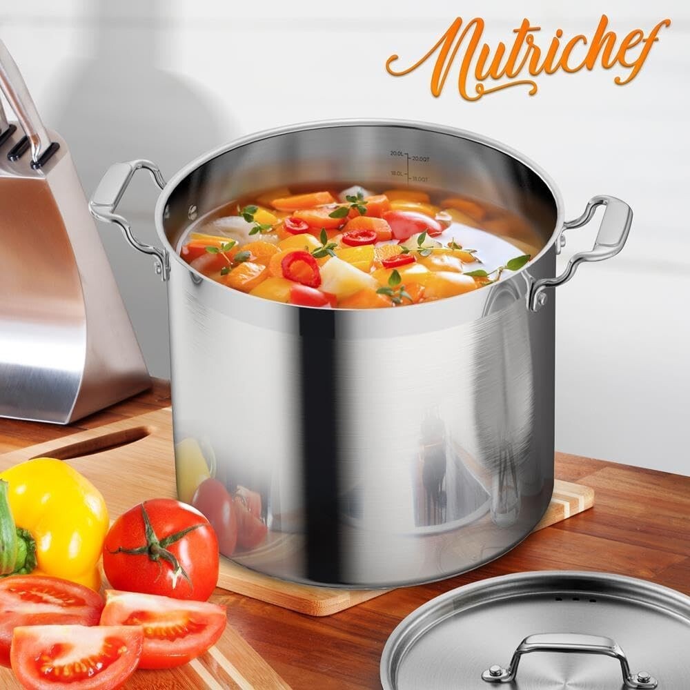 Impact-Bonded 20 Quart Stockpot with Lid - Healthy, Heavy-Duty Cooking Solution