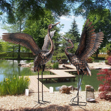 Load image into Gallery viewer, Freestanding Metal Crane Statues - Realistic Garden Art for Outdoor Elegance