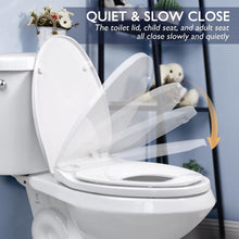 Load image into Gallery viewer, Durable Elongated Toilet Seat with Magnetic Child Seat - White PP Construction