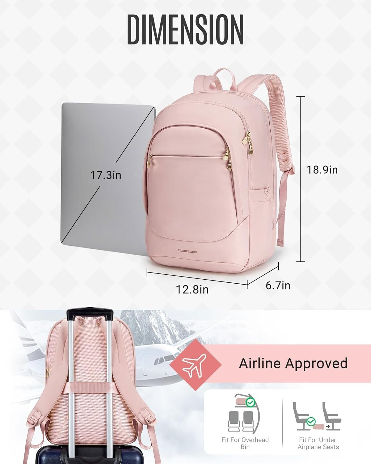 17.3 Inch Laptop Backpack for Women with USB Charging, Water Resistant - Beige