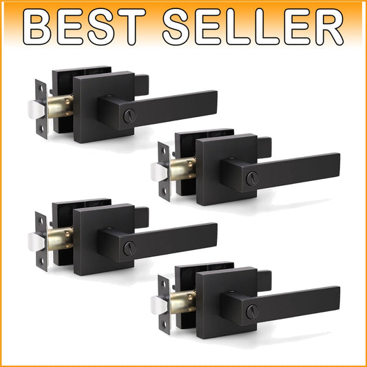 Easy Install Matte Black Door Levers - 4-Piece Set for Bedrooms & Bathrooms
