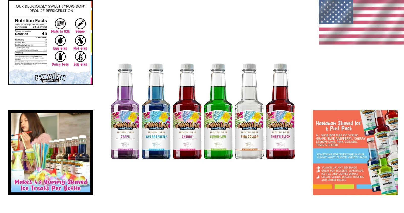 Versatile Snow Cone Syrup Set - 6 Delicious 16oz Bottles for Every Occasion
