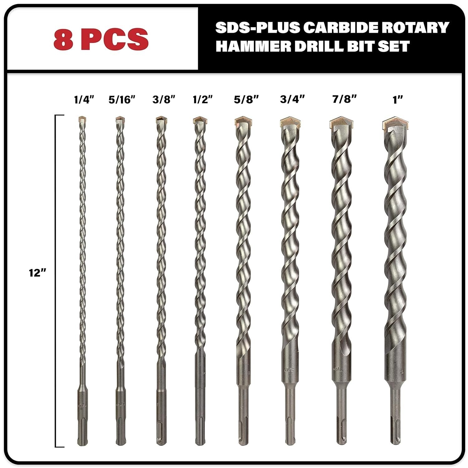High-Quality 8-Piece SDS Plus Drill Bit Set - Ideal for Concrete & Block