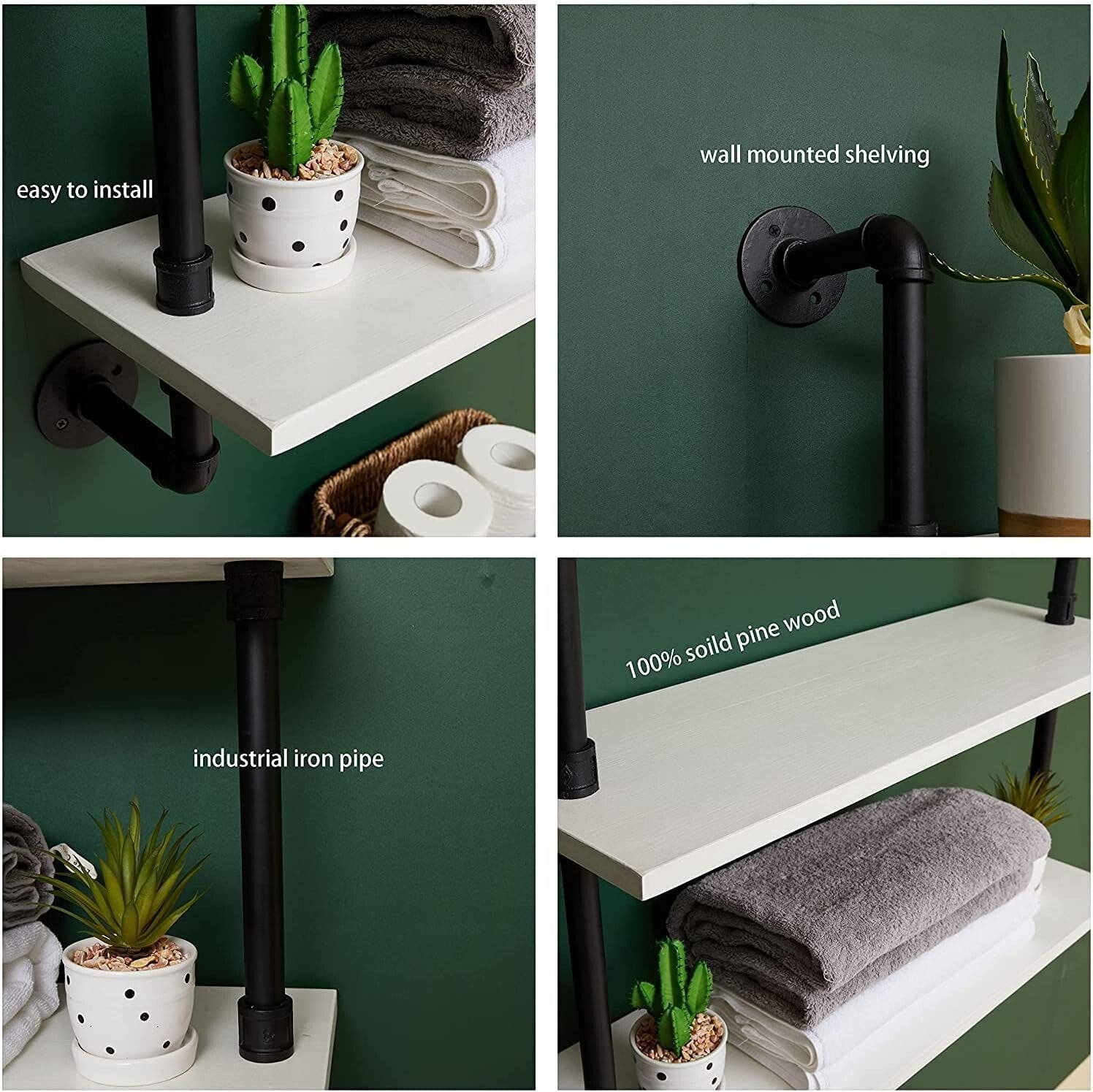 30 Inch Adjustable Industrial Floating Shelves - Wood and Metal Pipe Design
