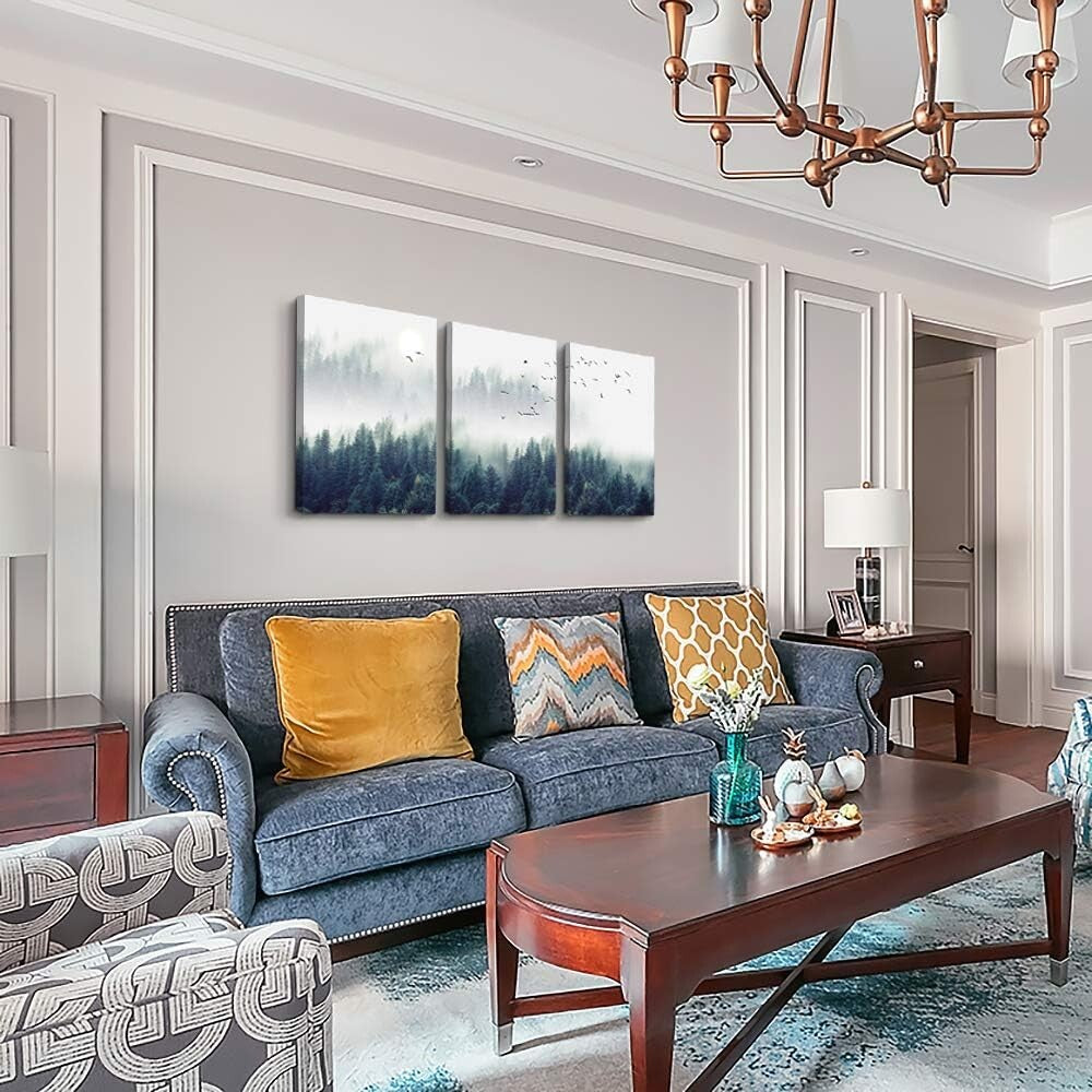 Elegant Forest Trees Landscape Canvas Art - Stretched & Framed Set of 3