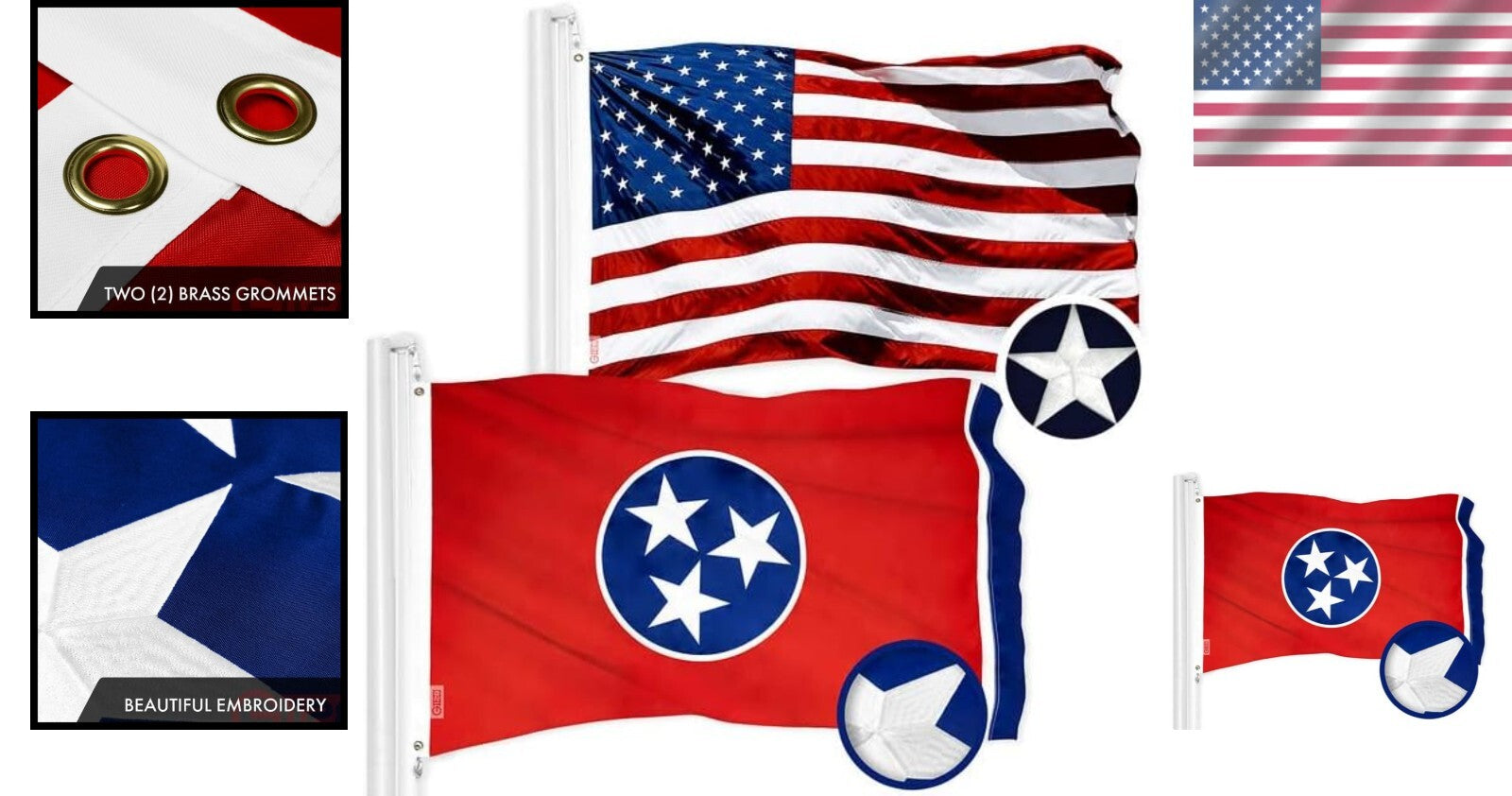 Patriotic Flag Set: 3x5 Ft American & Tennessee Flags - Embroidered Durability