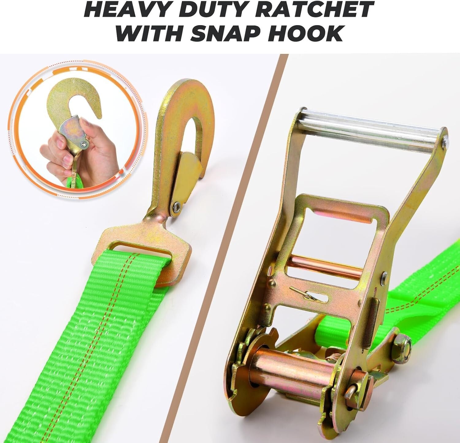 All-in-One Car Tie Down Strap Kit - 10K Break Strength, 4 Ratchet & Axle Straps