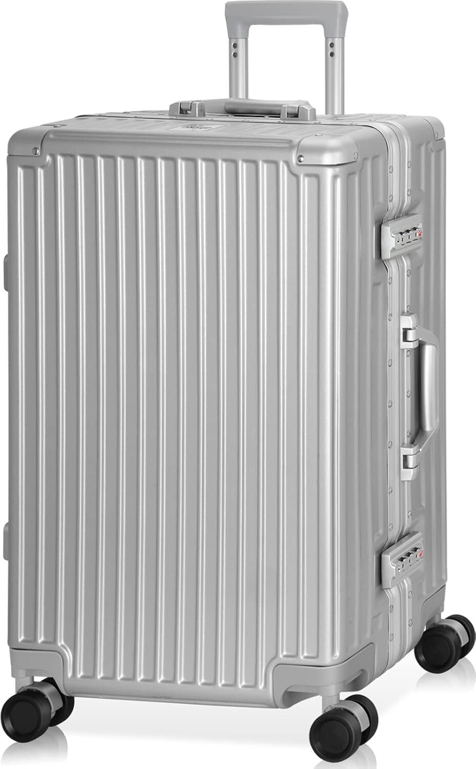 Fashionable Silver 24-In Aluminium Frame Suitcase with TSA Lock & Spinner Wheels