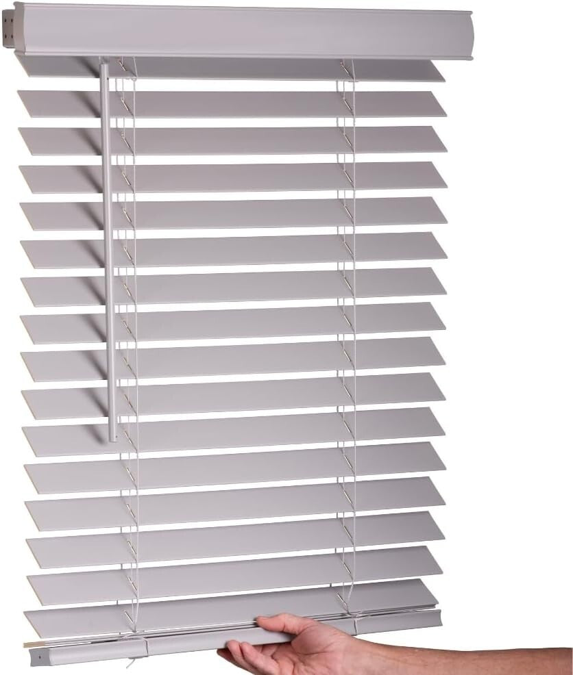 2" Smooth Light Gray Faux Wood Blinds - Cordless Window Treatment for Any Room