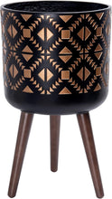 Load image into Gallery viewer, Stylish 12-Inch Fiberclay Planter Pot with Wooden Legs - Bronze/Black Finish