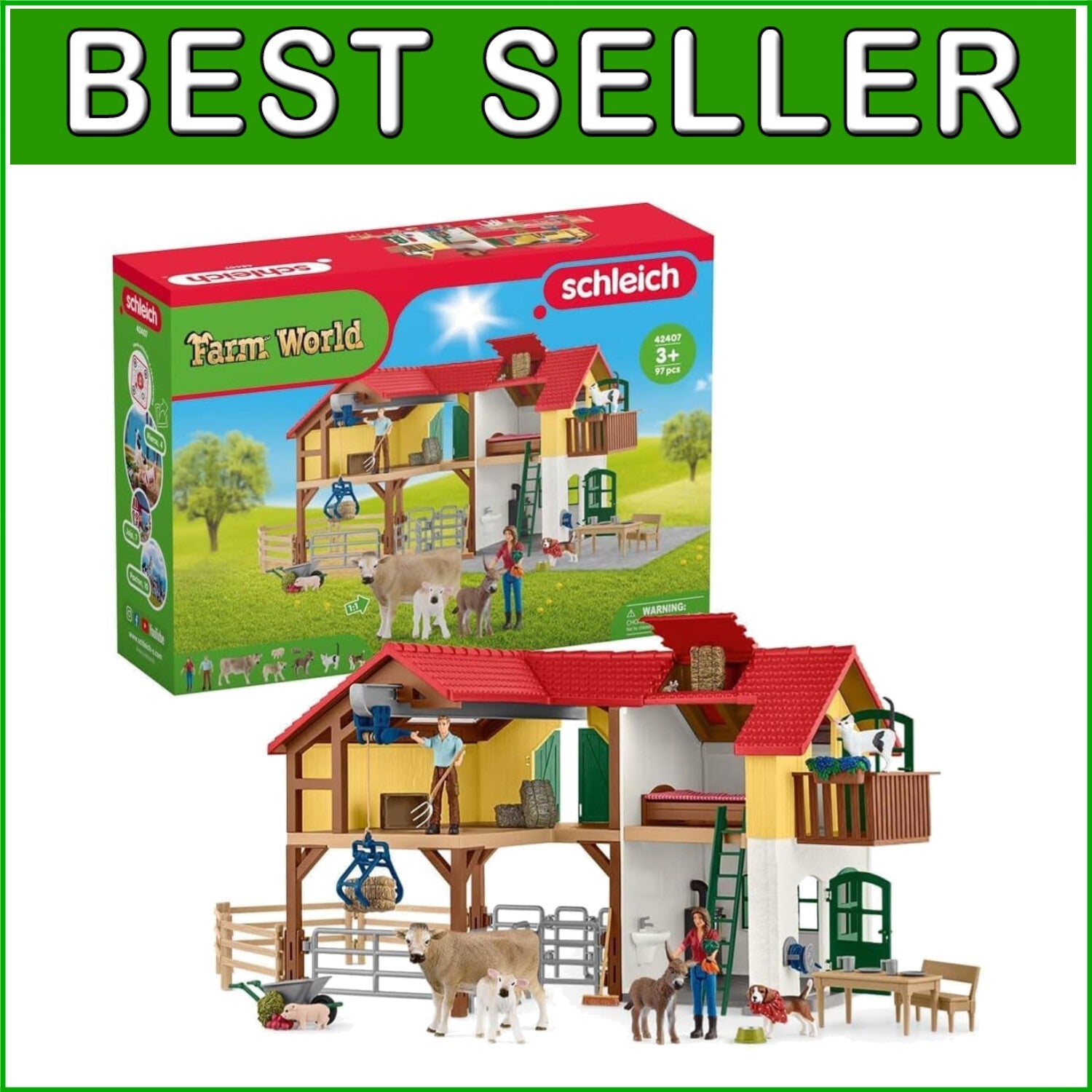 97-Piece Large Farmhouse Playset with Animals & Accessories for Imaginative Play