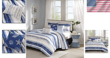 Load image into Gallery viewer, Navy/Aqua Coastal Quilt Set 6 pcs - Full/Queen with Hypoallergenic Coverlet