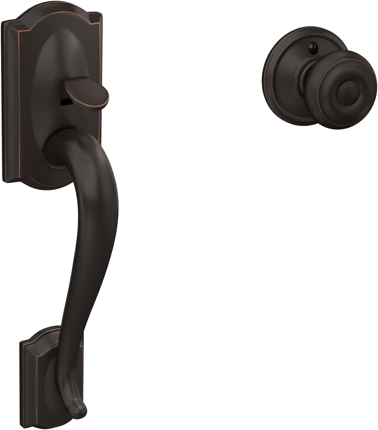 Elegant Aged Bronze Entry Handleset with Georgian Knob - Easy Install Security