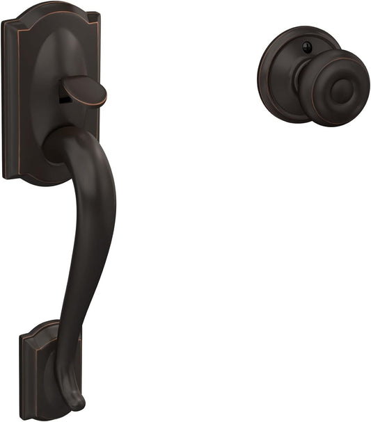 Elegant Aged Bronze Entry Handleset with Georgian Knob - Easy Install Security