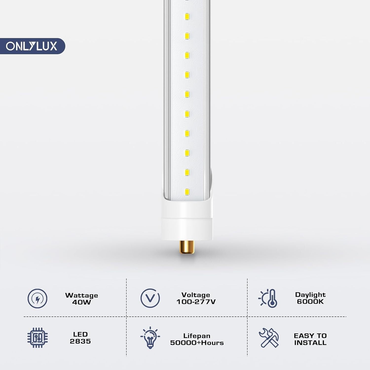 Efficient 8ft LED T8 Bulbs, 40W 4800LM, 6000K Clear Cover - Indoor Use 10 Pack