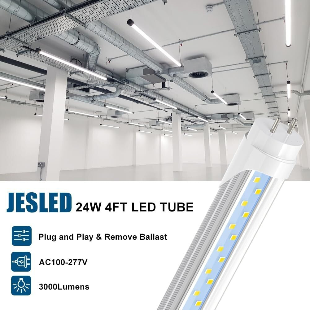 Durable 4FT LED Type B Tube Bulbs - Instant Brightness, Long-Lasting Design