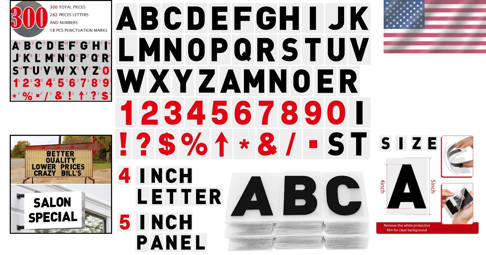 Acrylic Changeable Sign Letters - 300 Pcs for Easy Message Creation - 4'' & 5''