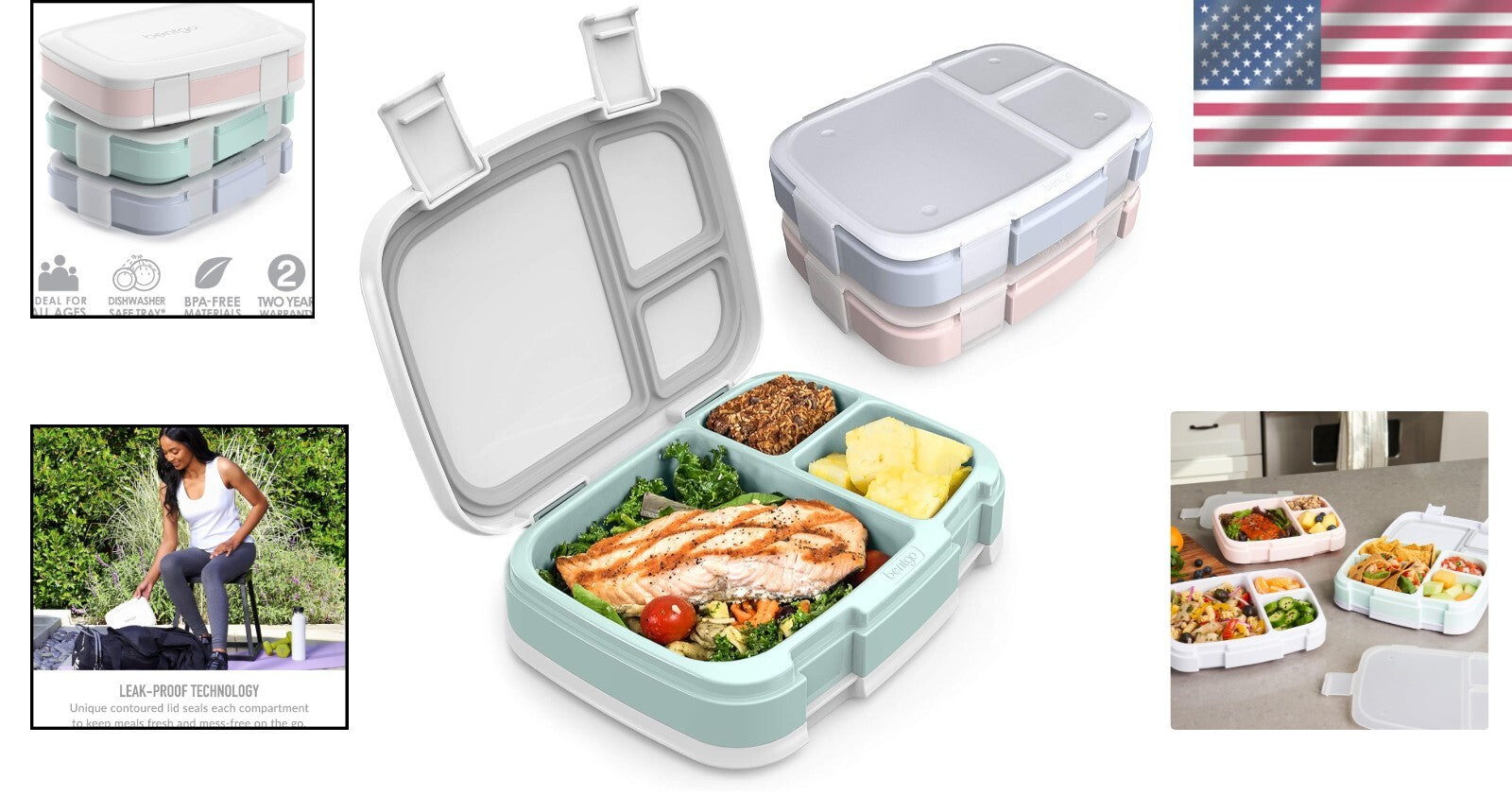 Eco-Friendly Lunch Box Set - 3 Compartments for Balanced Meal Prep - Aqua Color