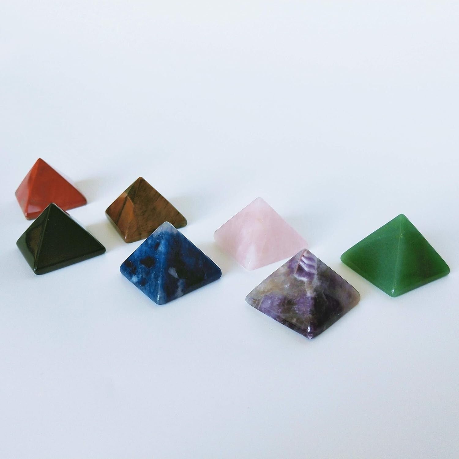 Natural Chakra Healing Crystal Pyramids Set - Seven Handcrafted Pieces - 1.5 in