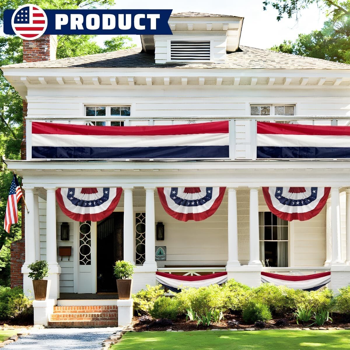 4-Pack Patriotic Bunting Flags - 2" x 20Ft Red, White & Blue for Celebrations