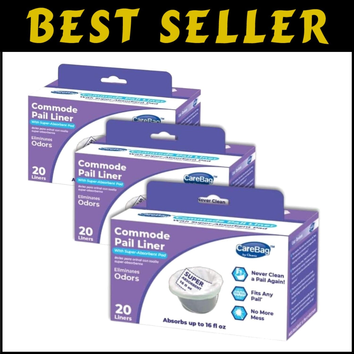 60pcs Disposable Commode Liners with Super Absorbent Pads for Total Hygiene