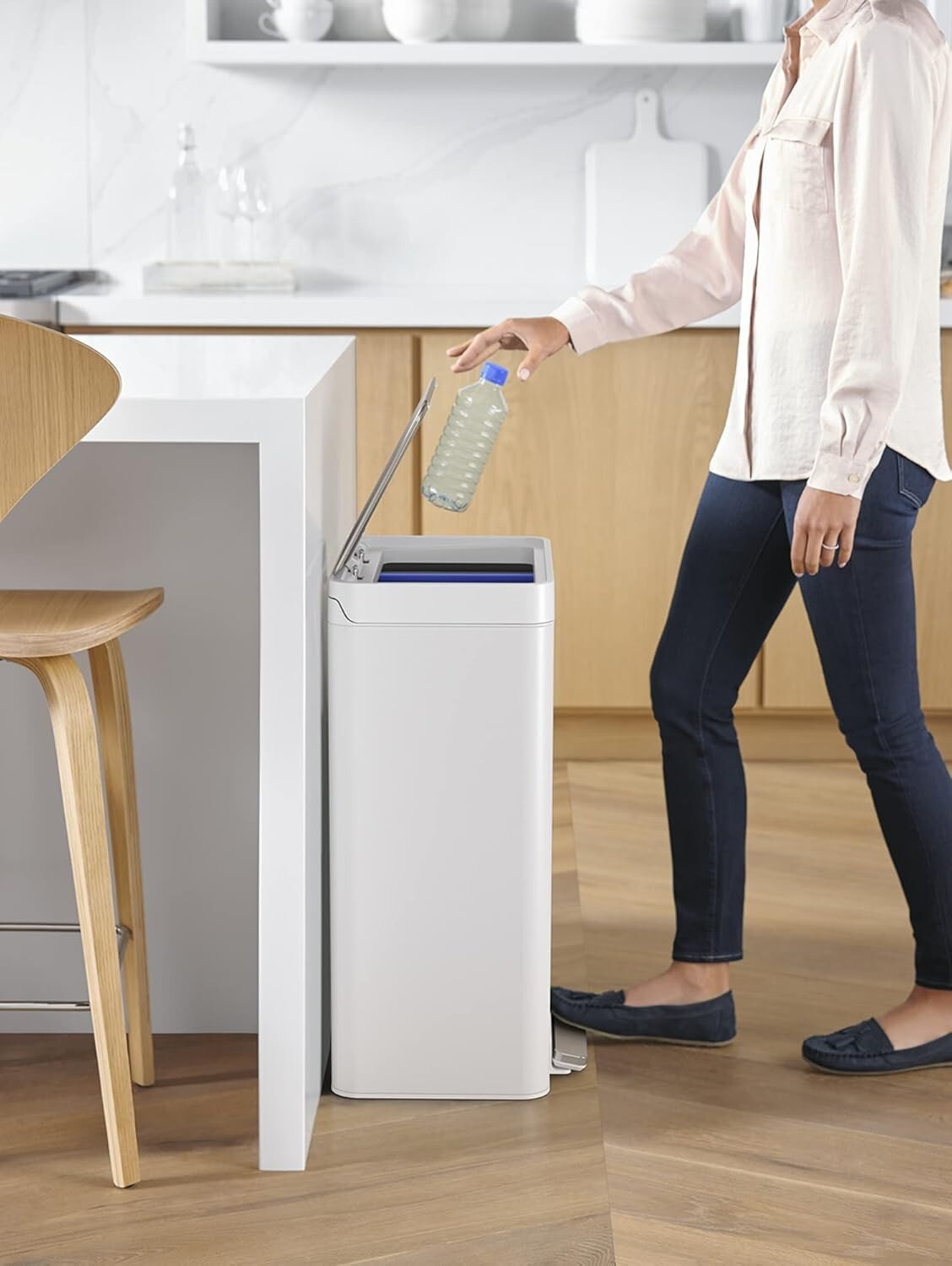 Fingerprint-Resistant 11 Gallon Trash Can - Step-On Foot Pedal and Liner Bins