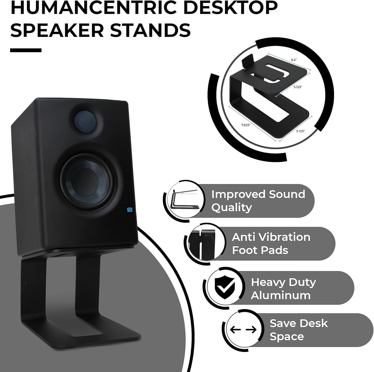 Compact Black Speaker Stands - 5-Degree Tilt for Enhanced Audio Experience