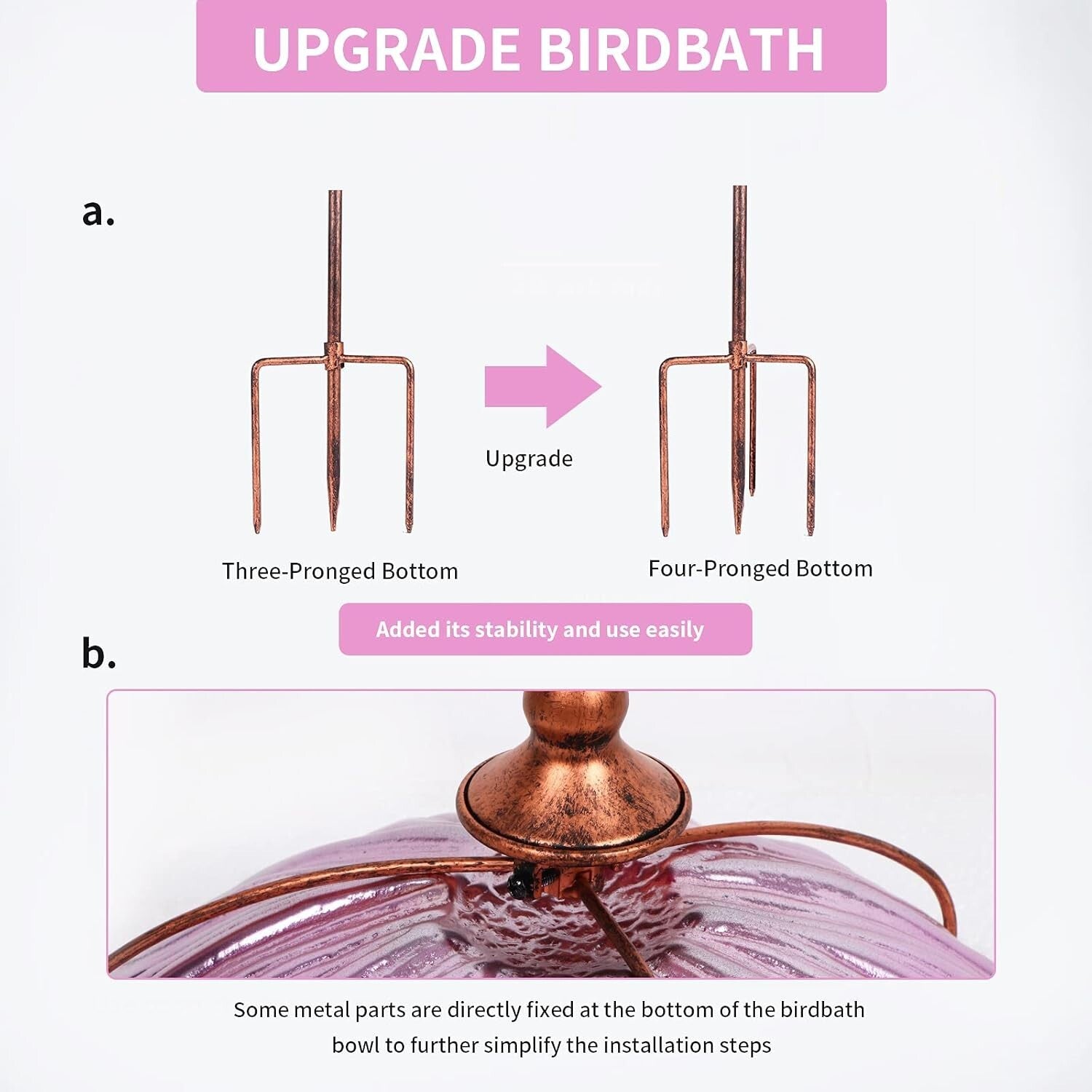 Beautiful 31-Inch Pink Glass Birdbath for Hummingbirds - Outdoor Decor