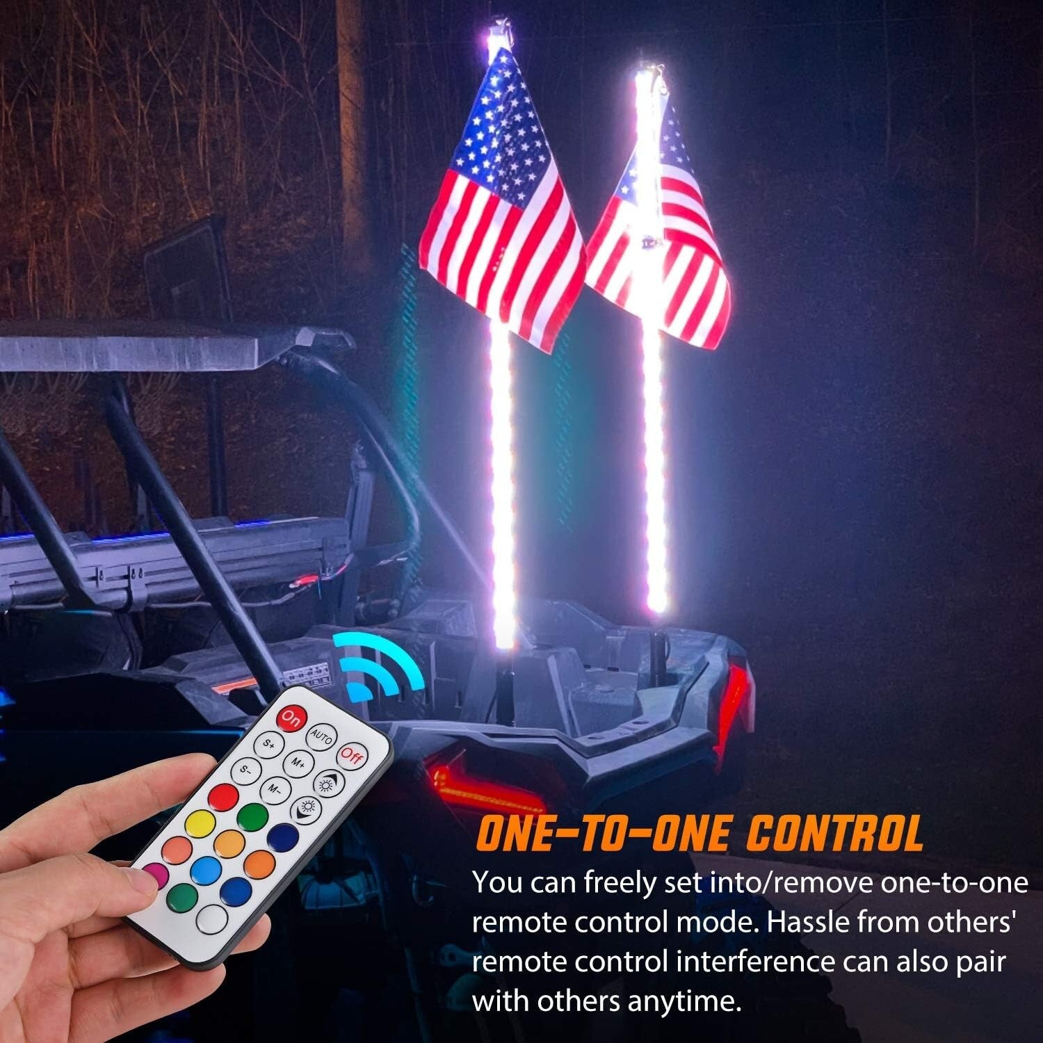 RGB 5FT Spiral LED Whip Light with RF Remote - Universal Fit for ATVs and UTVs