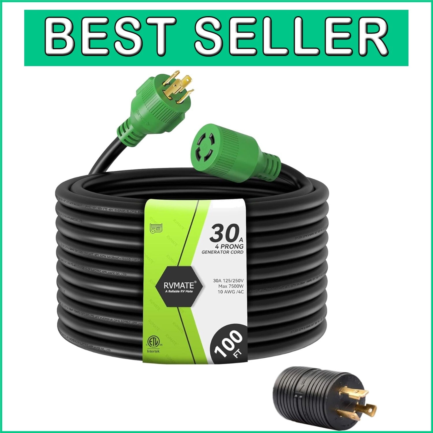 Flexible and Flame-Retardant 30 Amp Generator Cord 100ft for Safe Power Supply