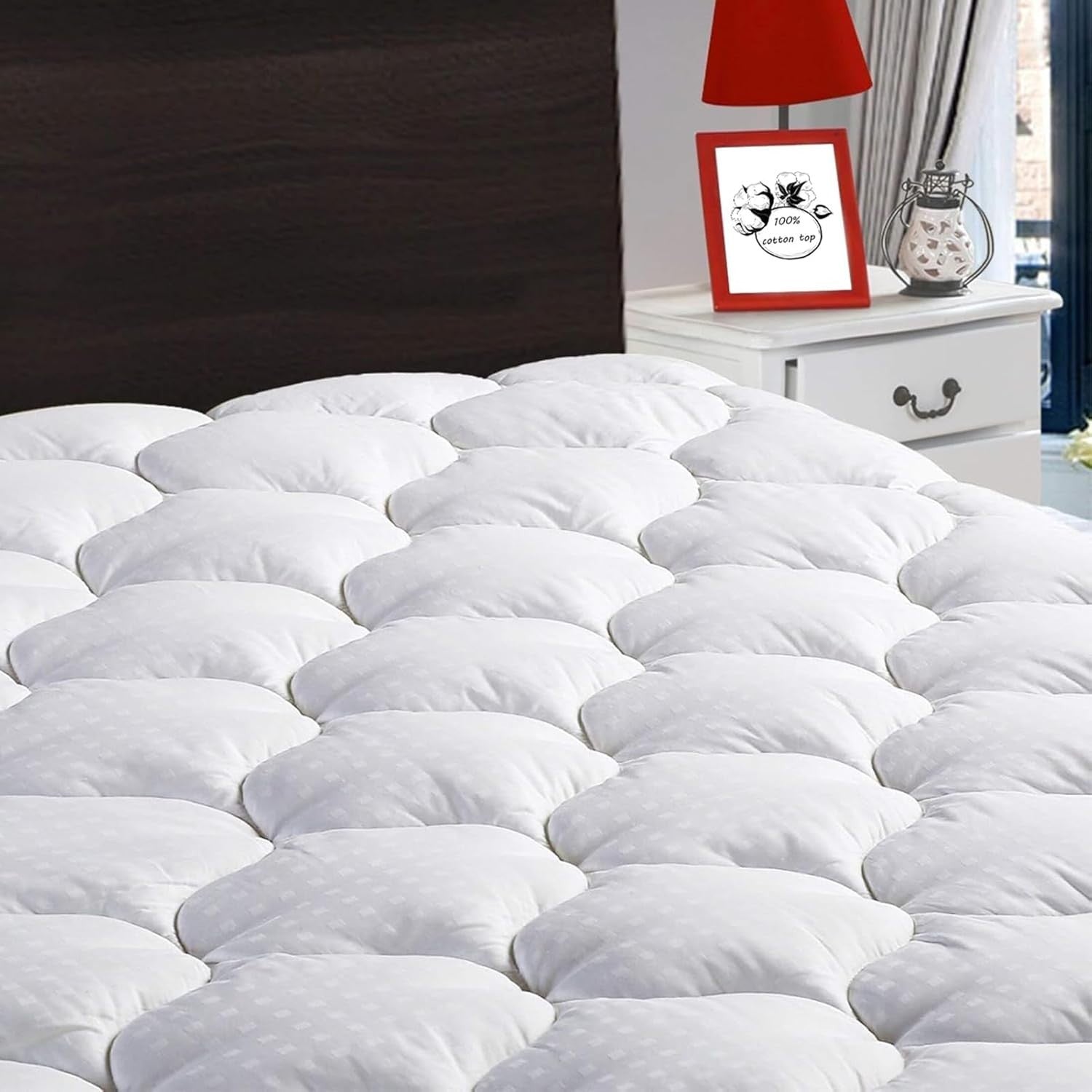 300TC King Size Cooling Mattress Pad - Soft, Machine Washable with Deep Pocket