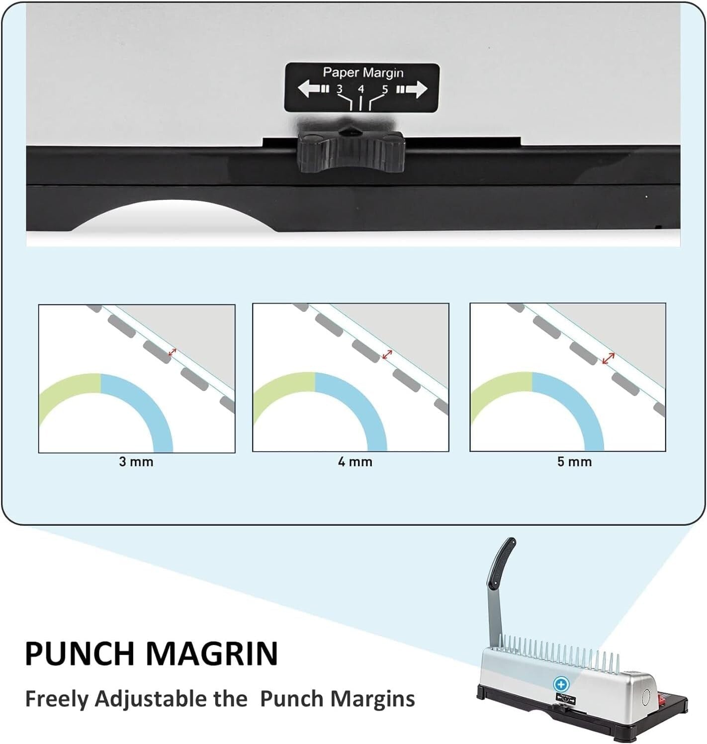 21-Hole Binding Machine with 100 PCS 3/8'' Comb Spines - 450 Sheet Capacity