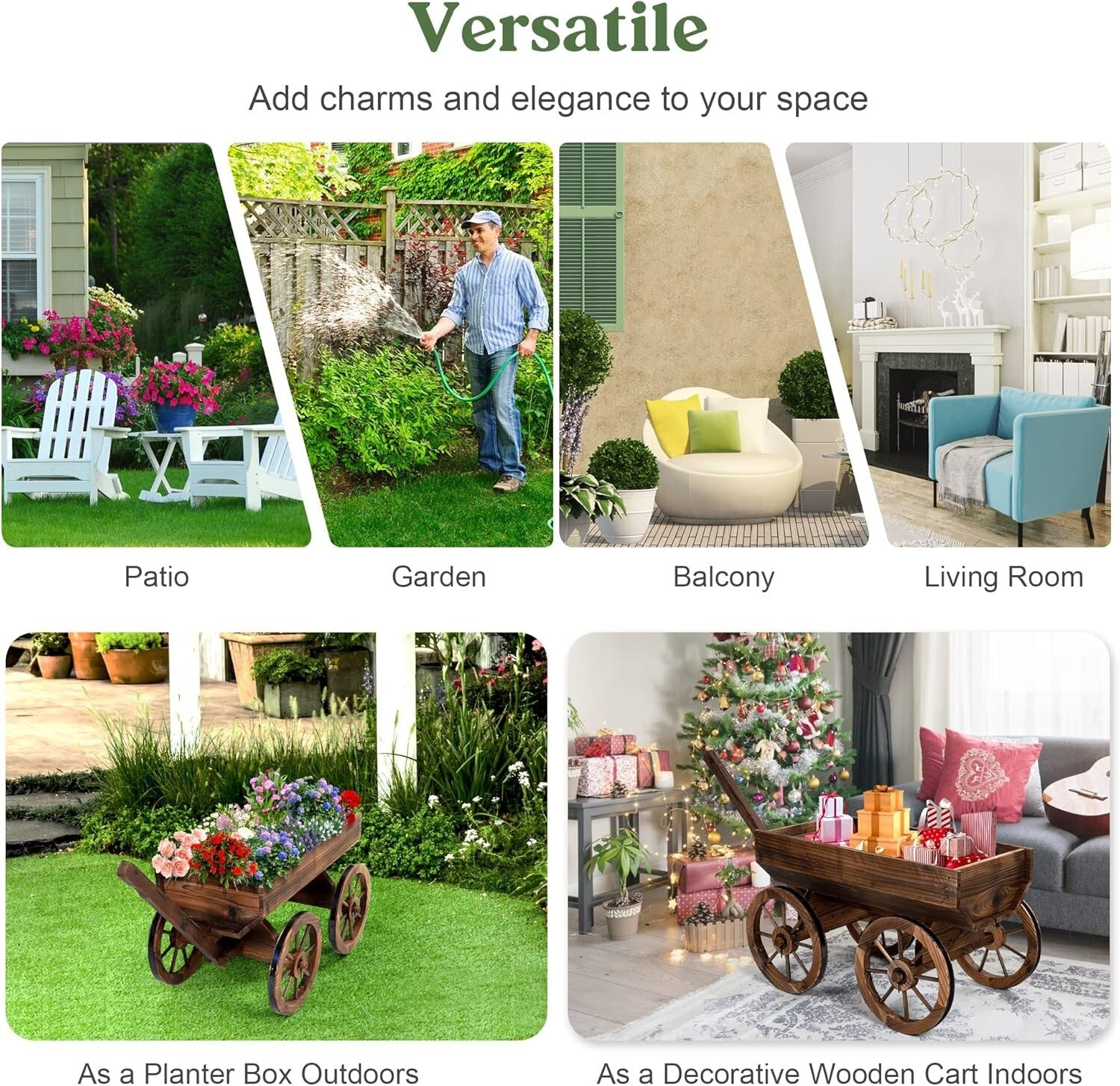 Adjustable Wooden Garden Cart with Wheels for Charming Outdoor Flower Display