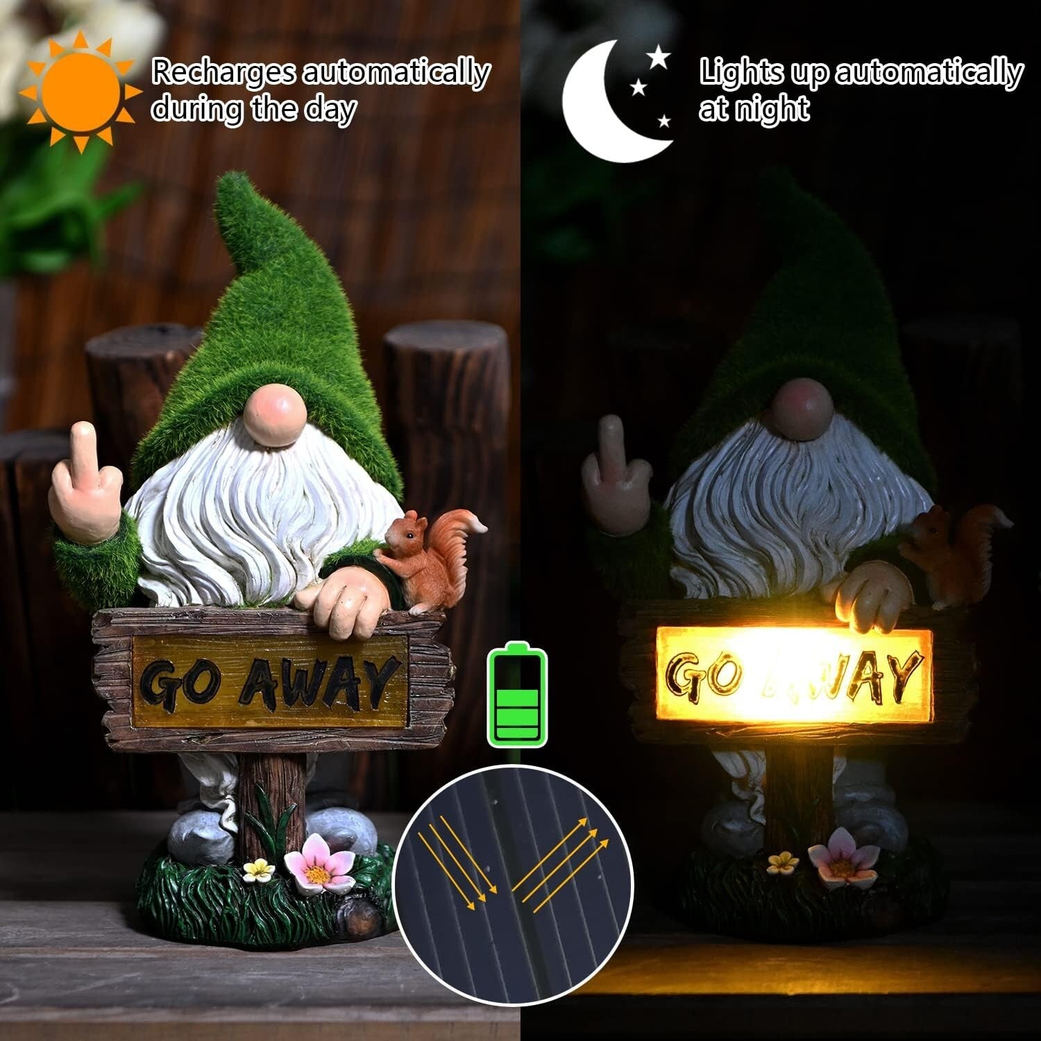 Eco-Friendly Solar LED Gnome Decoration - 10-Inch Funny Lawn Sculpture