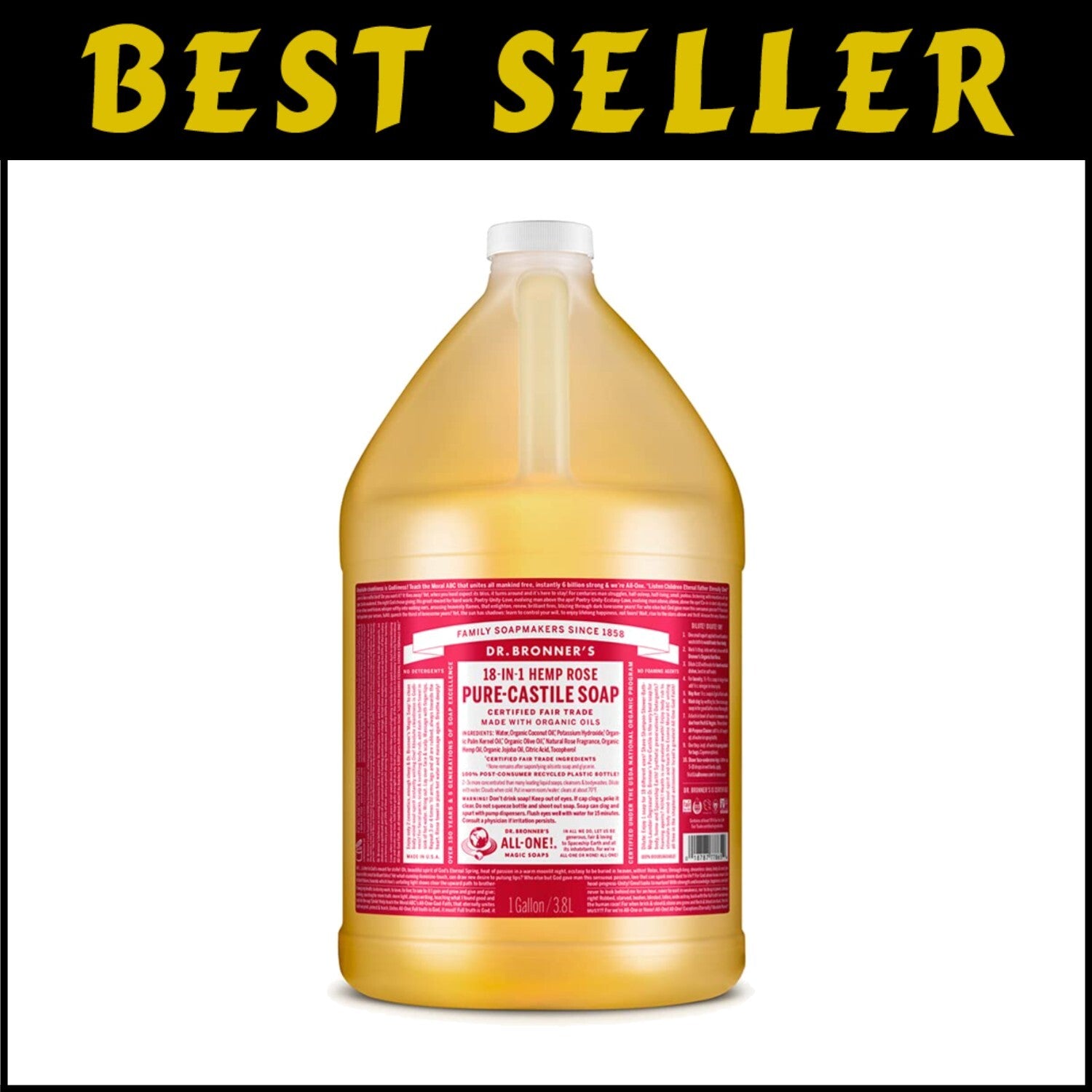 18-in-1 Organic Rose Castile Soap Gallon – Eco-Friendly, Concentrated Cleanser