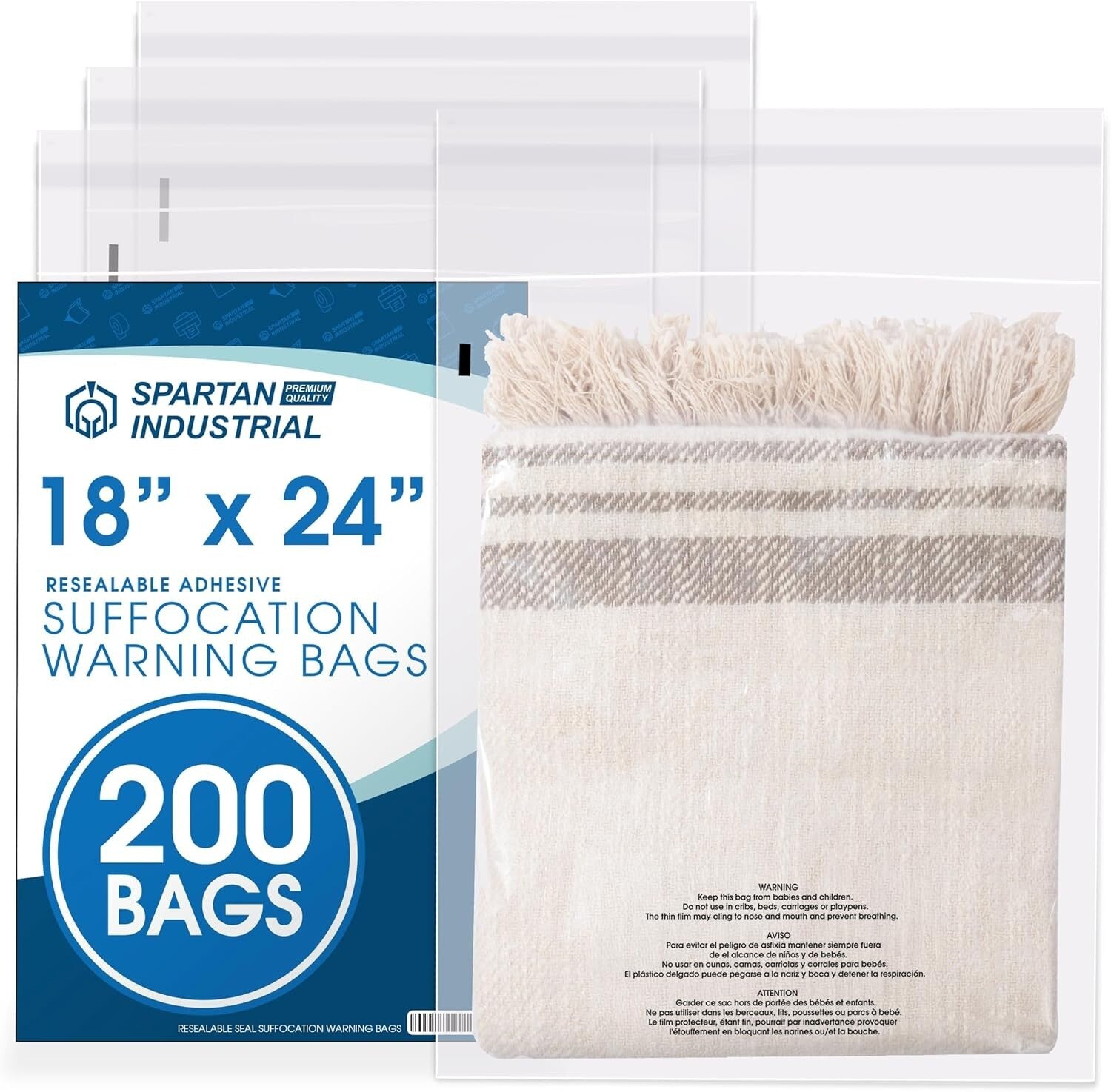 200 Count Clear 18” x 24” Self-Seal Bags with Suffocation Alert Compliance