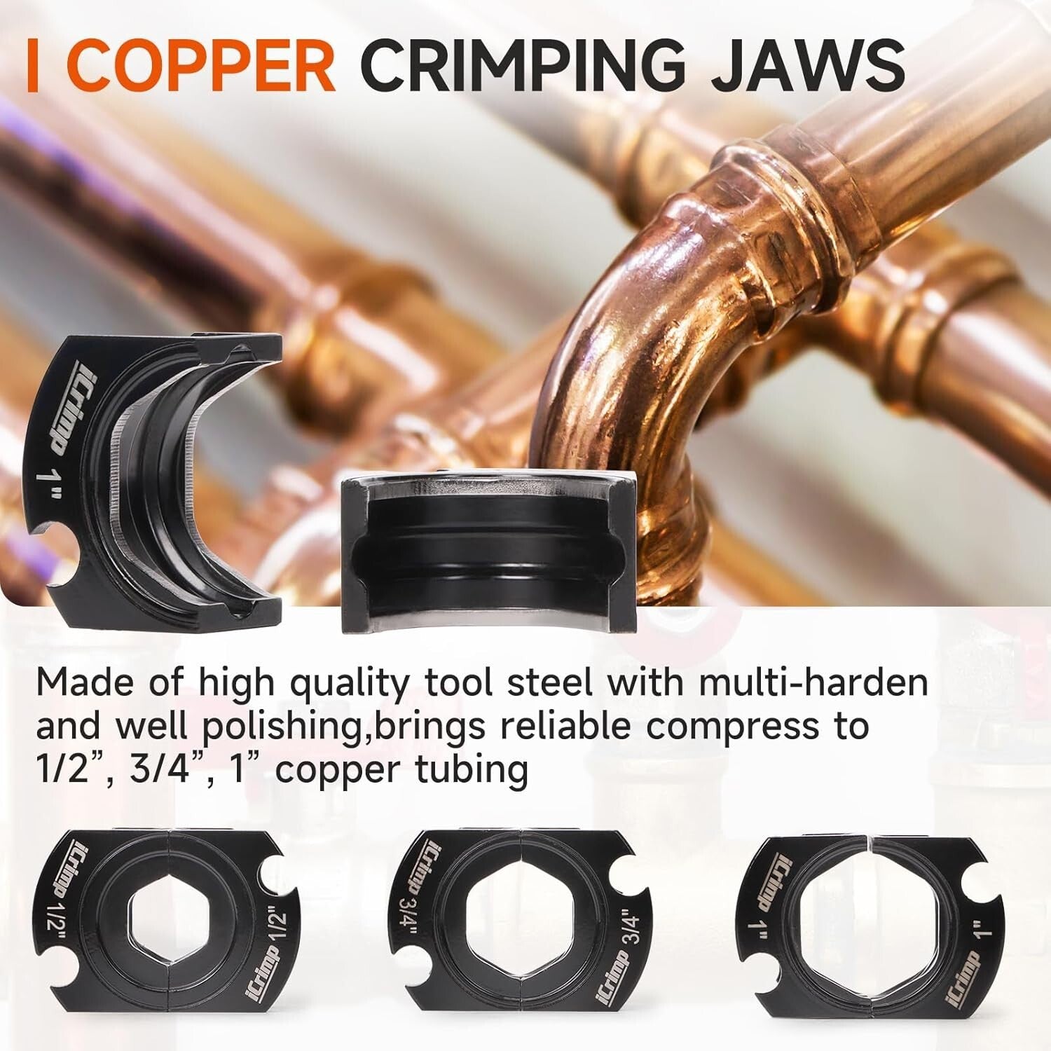 Copper Tube Fittings Crimping Tool with 1/2" - 1" Jaws for Leak-Free Connections