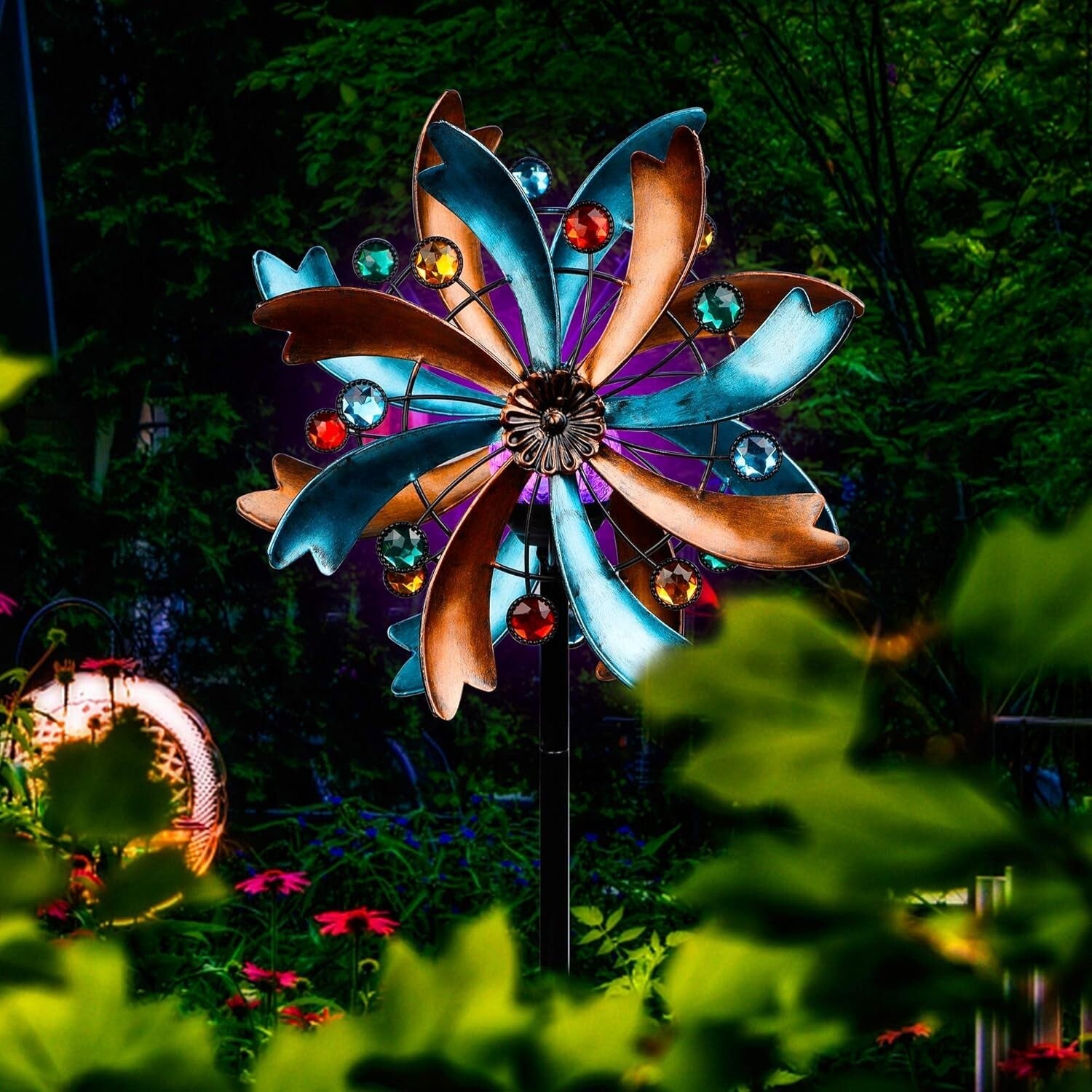 Weatherproof Solar Wind Spinner 56.3 Inch with RGB LED - Elegant Yard Decoration