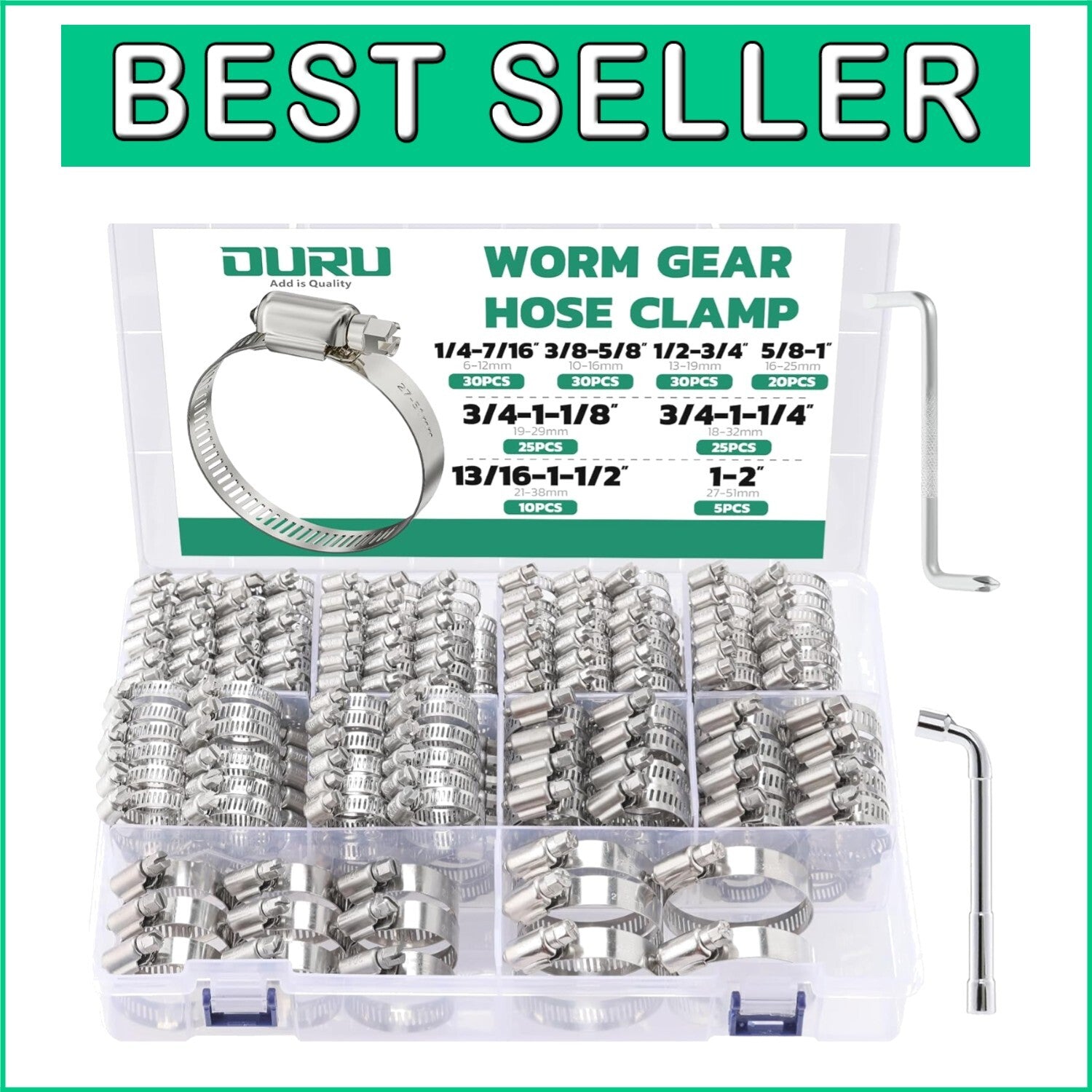 175PCS Adjustable Stainless Steel Hose Clamp Kit - Heavy Duty & Versatile