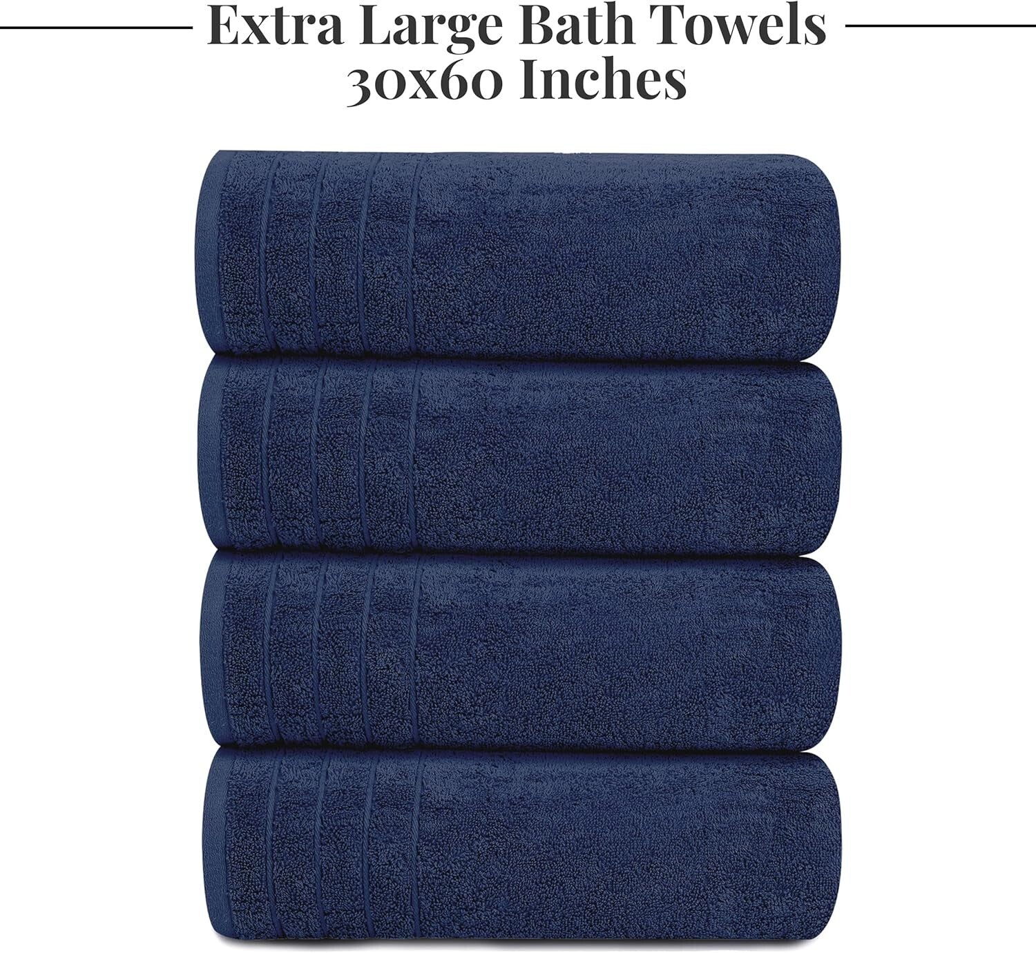 Set of 4 Quick Dry Extra Large Bath Towels - Lightweight, Soft, Navy Color