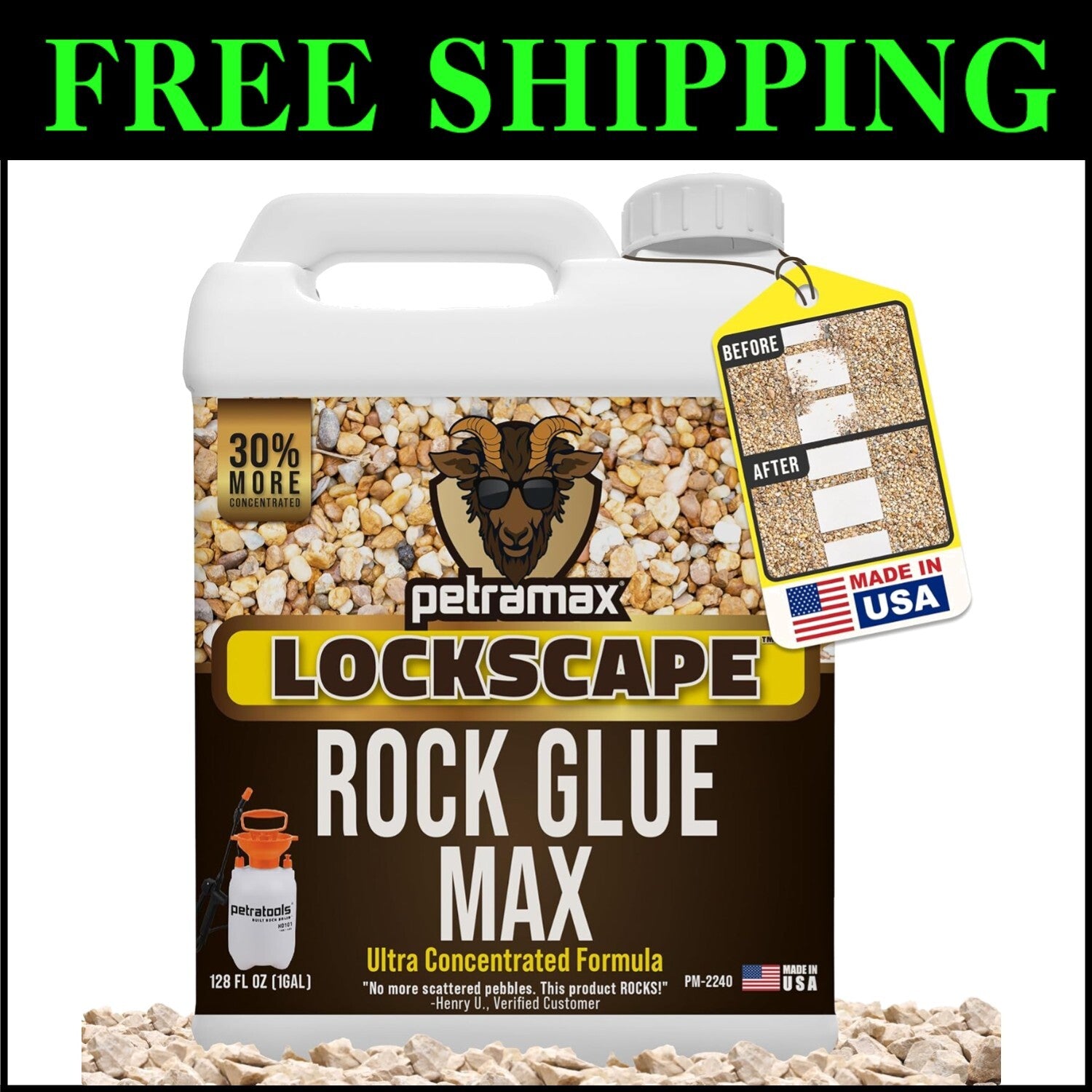 Eco-Friendly Rock Glue, 1 Gallon - Reliable Adhesive for Gravel, Pebbles & Mulch