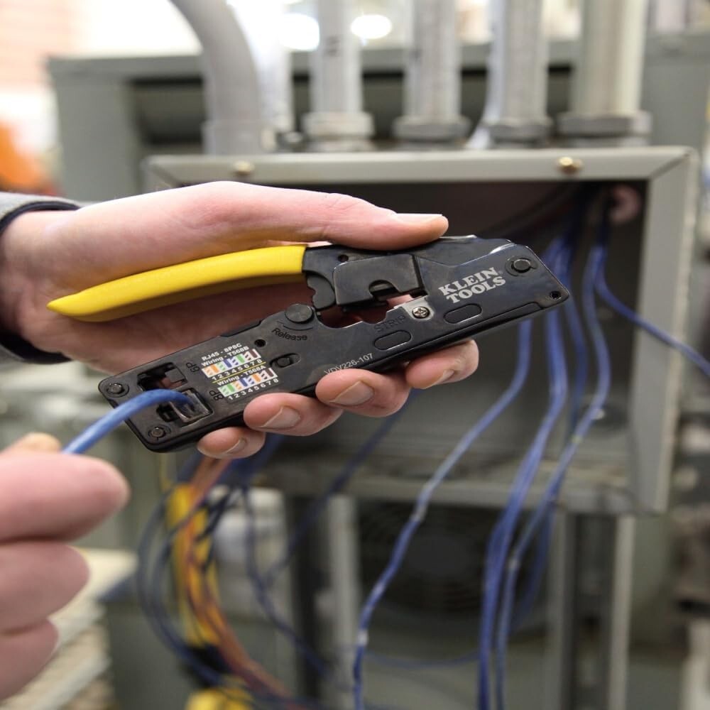 Klein Tools Compact Data Cable Crimper with Easy Grip Handle - Rugged Design