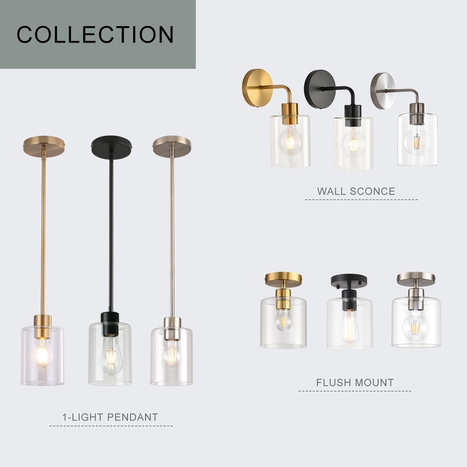 Height-Adjustable Brass Pendant Light Fixtures with Clear Glass Shade - 3 Units