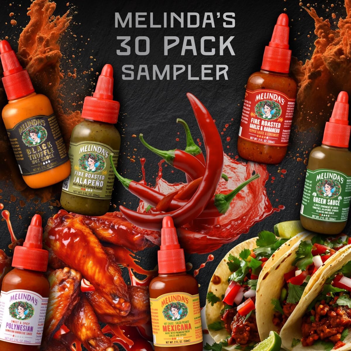 30 Flavors of Melinda’s Mini Hot Sauce - Ideal Gourmet Gift Set for Foodies