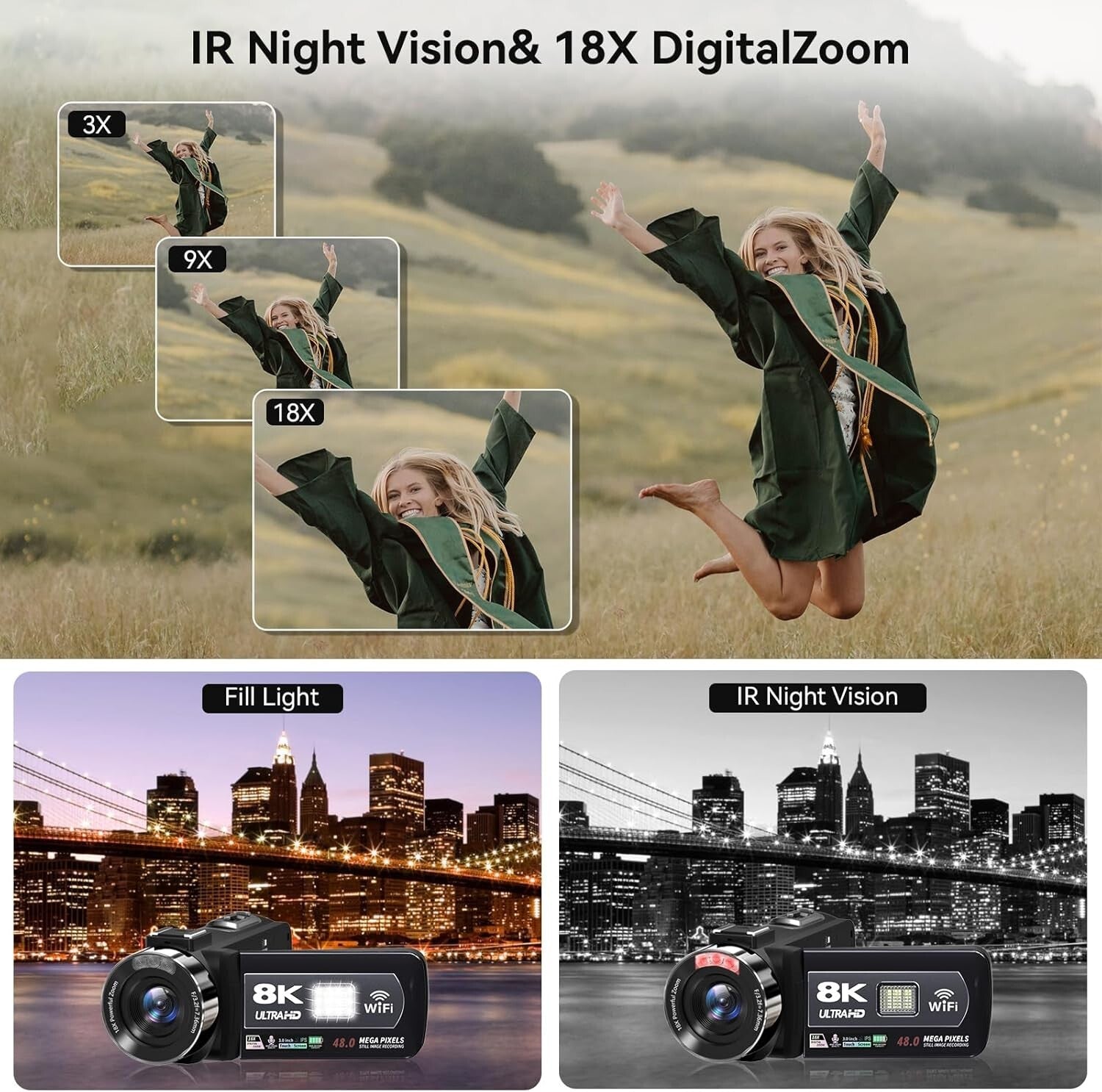 Lightweight 8K Vlogging Camera with WiFi & 18X Digital Zoom, Ideal for All Ages